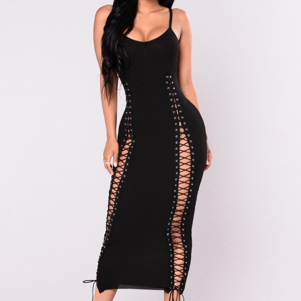 Black sexy midi dress